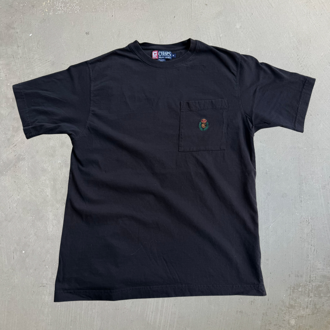 J- Vintage Ralph Lauren Chaps Embroidered Text Pocket Tee - M