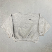 J- Vintage Nike Embroidered Swoosh Made In USA Grey Crewneck - L