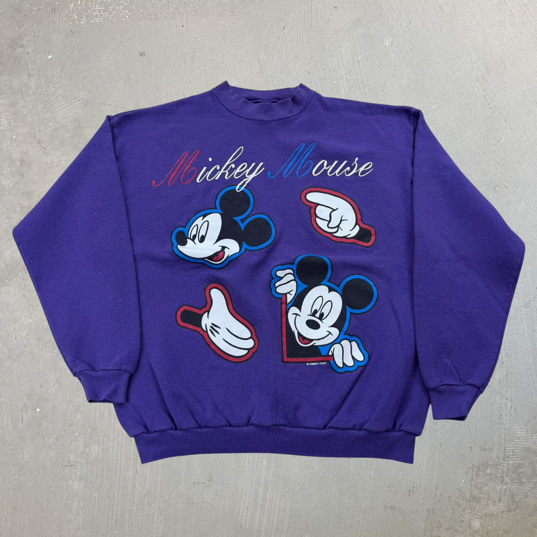 J- Vintage Disney Jerry Leigh Mickey Mouse Text & Graphic Made In USA Crewneck - L
