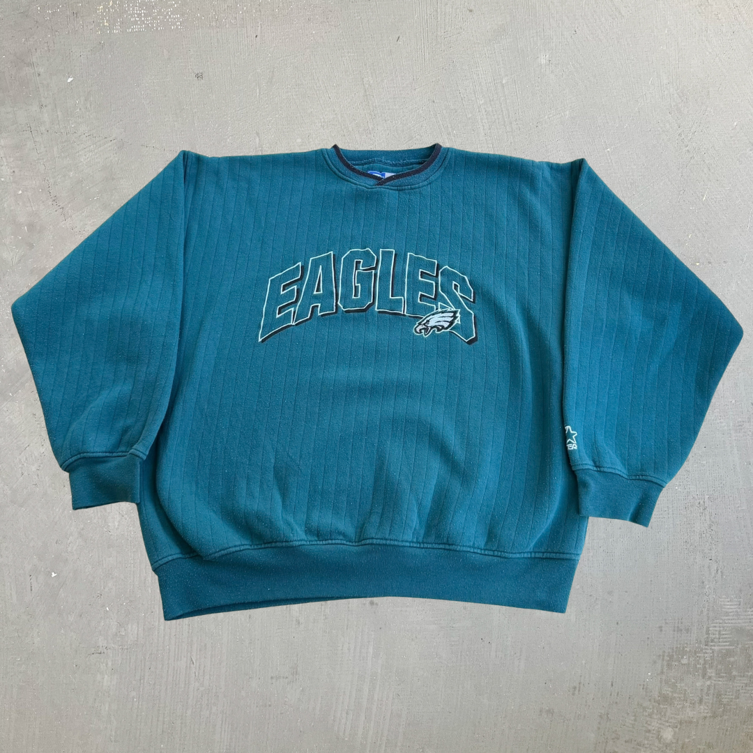J- Vintage Philadelphia Eagles NFL Starter Embroidered Text & Logo Crewneck - XL