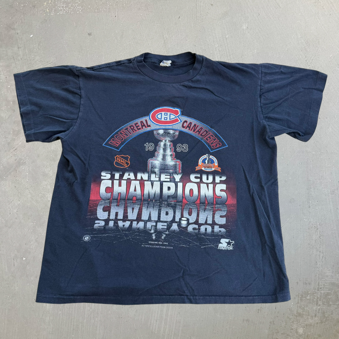 J- Vintage '93 Montreal Canadiens NHL Stanley Cup Champions Starter Graphic Single Stitch Tee - M