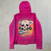 J- Vintage Ed Hardy Winner Takes All Bedazzled Skull Sherpa Lined Hoodie - XS