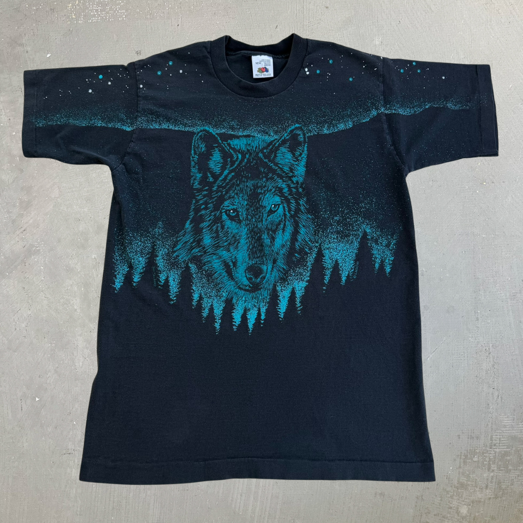 J- Vintage '93 Lago Wolf & Forest Jumbo Print Single Stitch Tee - M