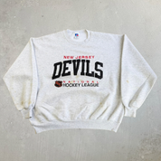 Vintage 90s New Jersey Devils NHL Russell Embroidered Graphic Made In USA Crewneck - 2XL