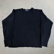 J- Vintage 90s Polo RL Embroidered Logo Black Wool Knit Sweater - L