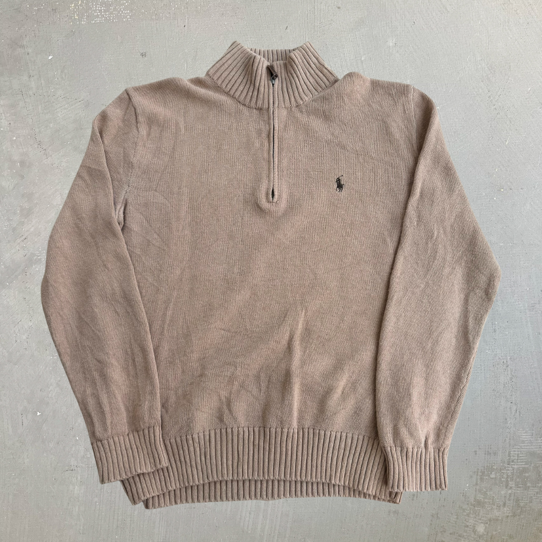 J- Vintage Polo RL Embroidered Logo Quarter Zip Knit Sweater - S