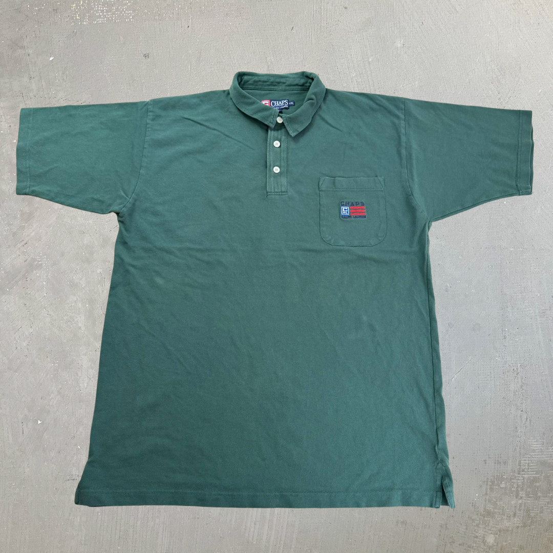 J- Vintage Ralph Lauren Chaps Embroidered Text Pocket Polo Shirt - 2XL