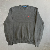 J- Vintage 90s Polo RL Embroidered Logo Olive Green Knit Sweater - M