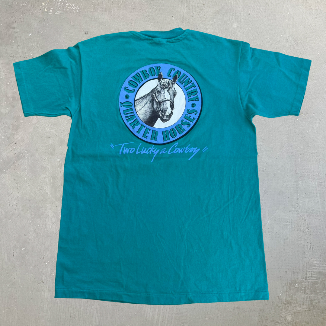 J- Vintage Two Lucky Cowboys Graphic Made In USA Single Stitch Tee - L