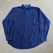 J- Vintage Chaps RL Embroidered Crest Navy Button Down Shirt - M