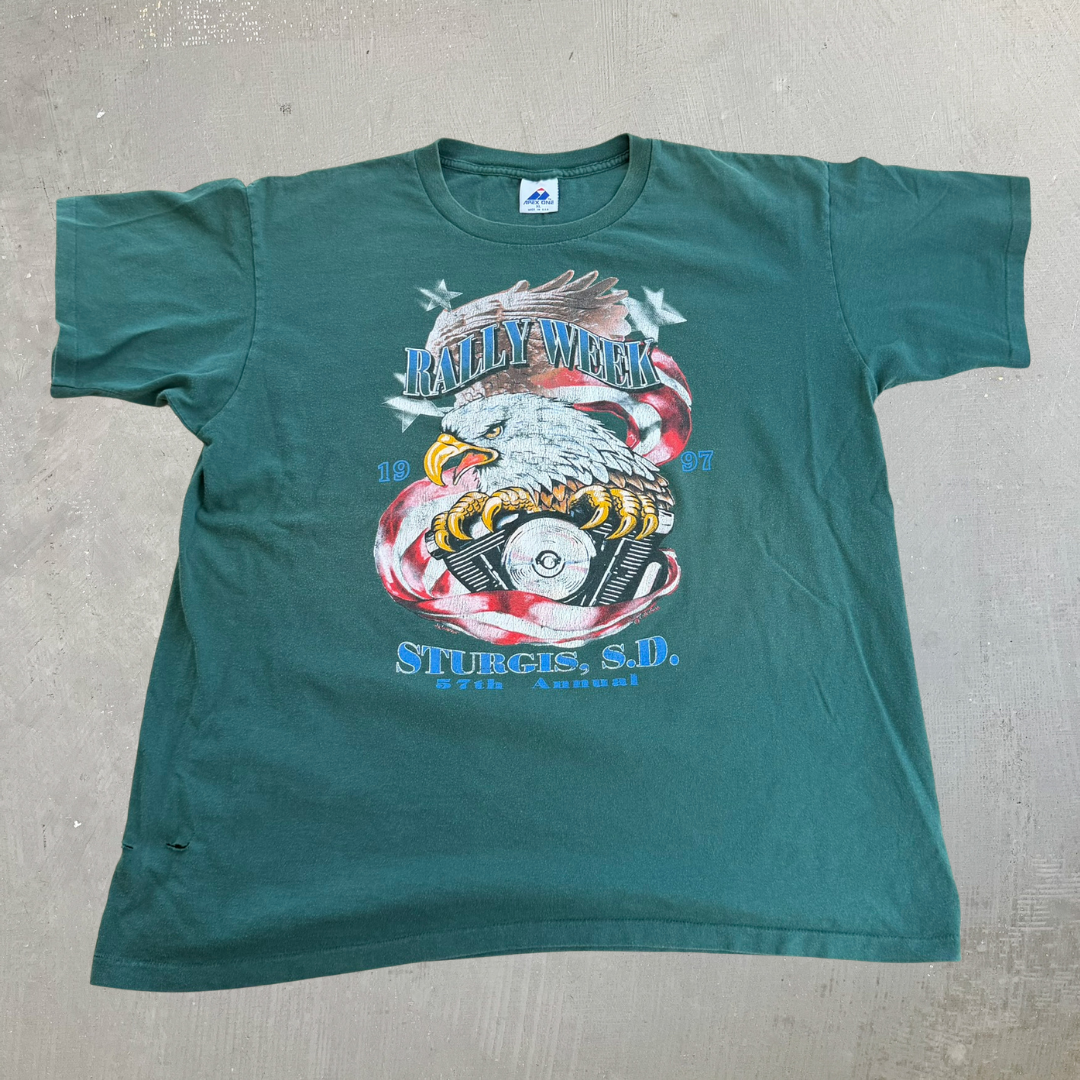 J- Vintage '97 Sturgis 57th Annual Motorcycle Rally Week Made In USA Single Stitch Tee - XL