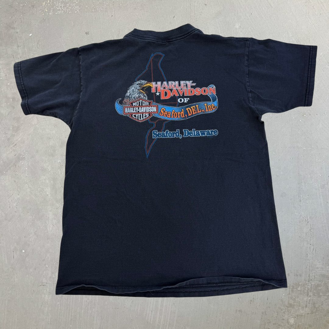 J- Vintage '00 Harley Davidson Seaford Delaware Wolf Graphic Made In USA Tee - L