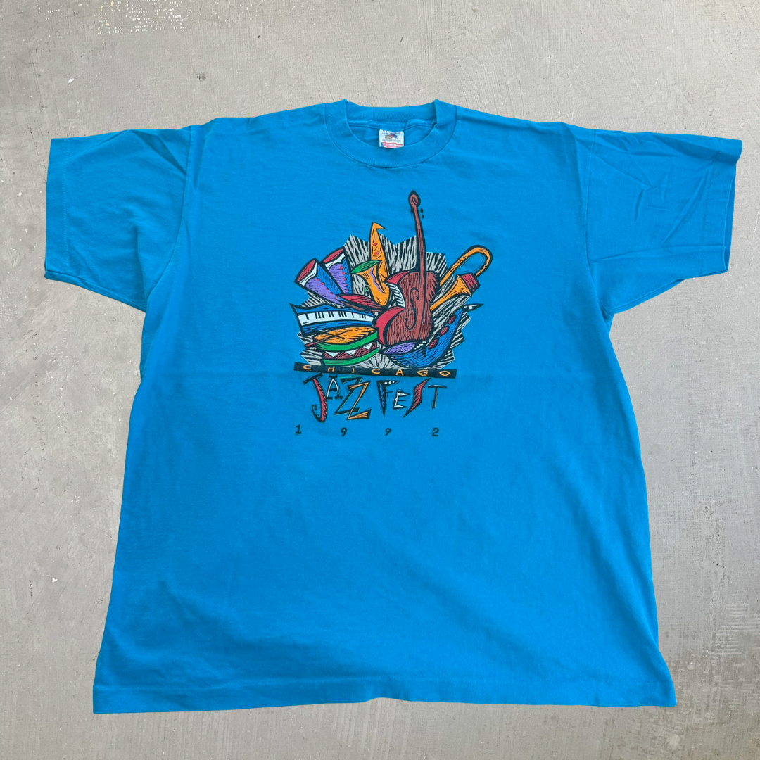 J- Vintage '92 Chicago Jazz Festival Graphic Made In USA Single Stitch Tee - XL