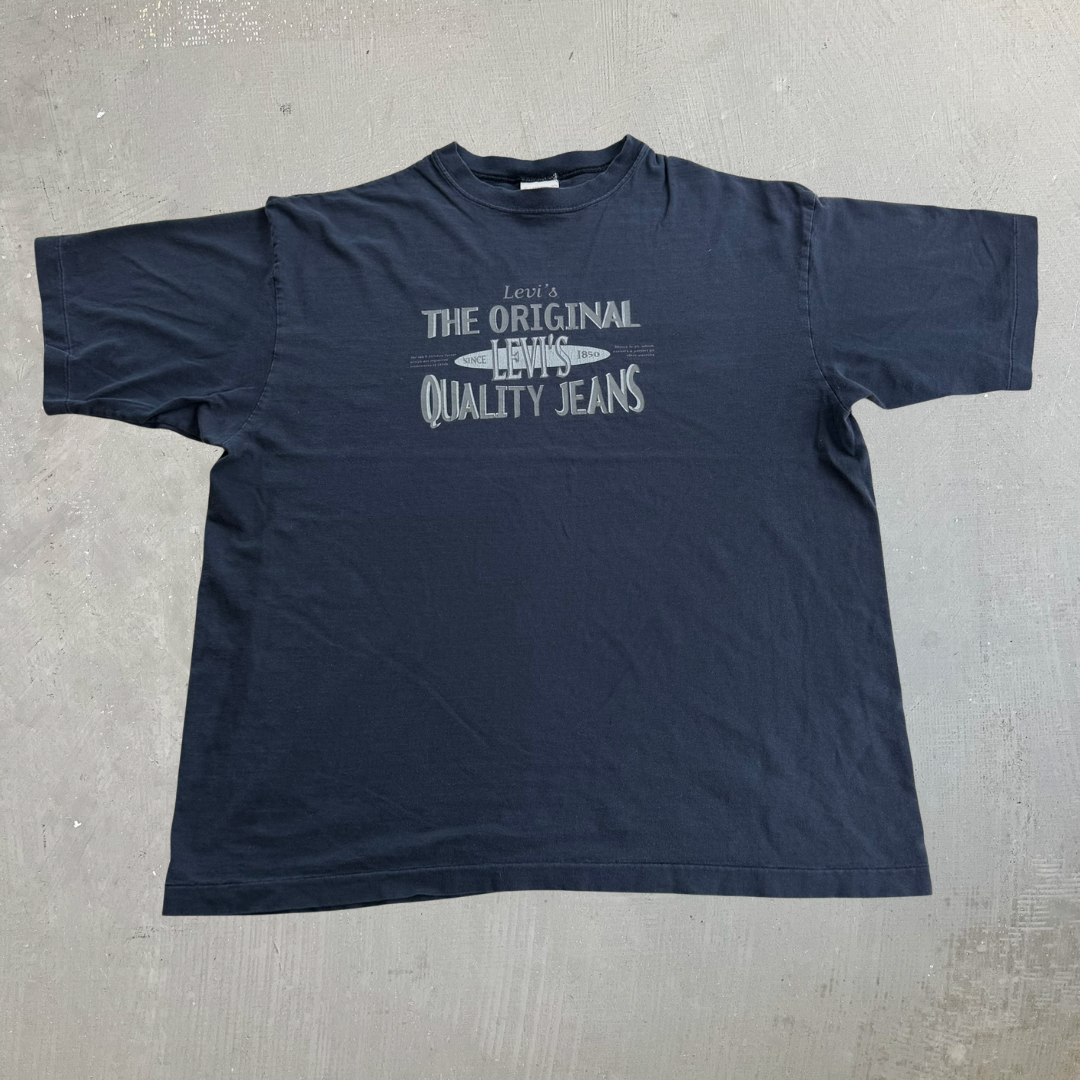 J- Vintage Levi's The Original Quality Jeans Graphic Single Stitch Tee - L/XL