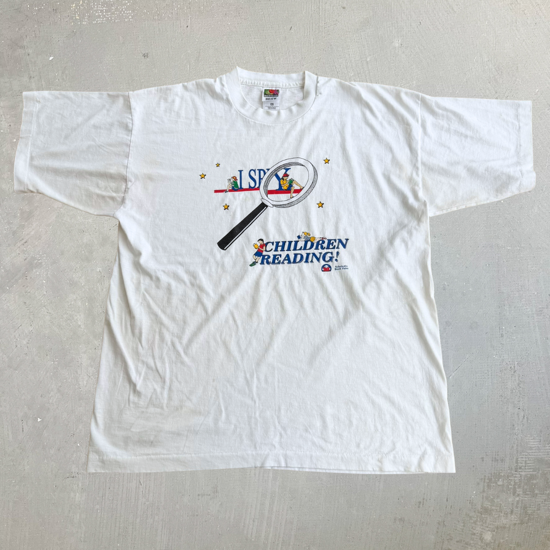 J- Vintage 90s Scholastic Book Fairs I Spy Children Reading Single Stitch Tee - XL