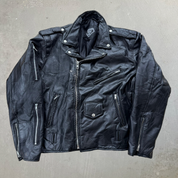 J- Vintage Buffalo Leather Diamond Plate Biker Leather Jacket - L