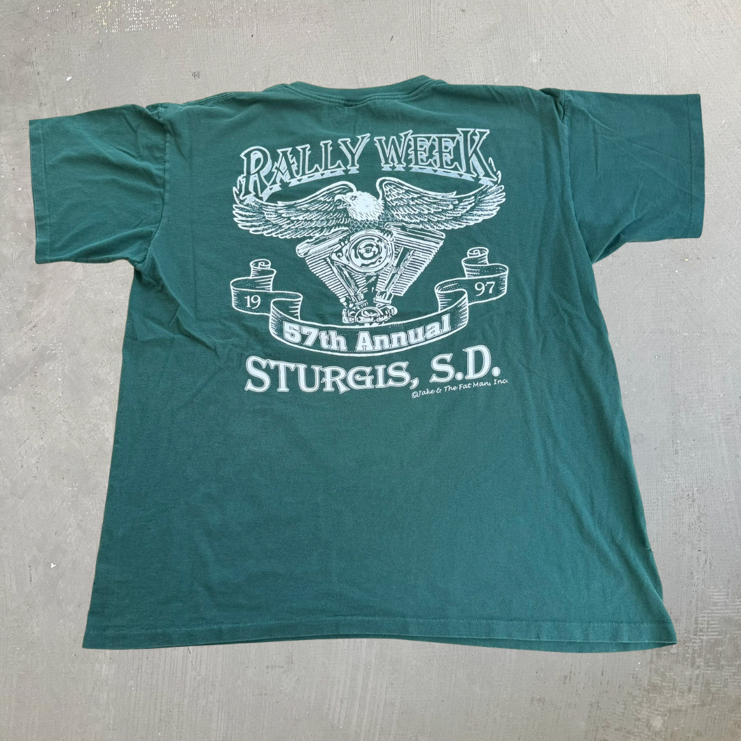 J- Vintage '97 Sturgis 57th Annual Motorcycle Rally Week Made In USA Single Stitch Tee - XL