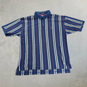 J- Vintage Tommy Hilfiger 90s Embroidered Crest Striped Polo Shirt - XL