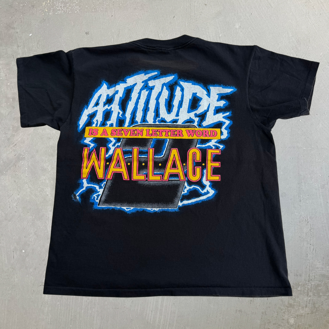 J- Vintage '95 Nascar Dusty Wallace Attitude Care & Lightning Made In USA Single Stitch Tee - L