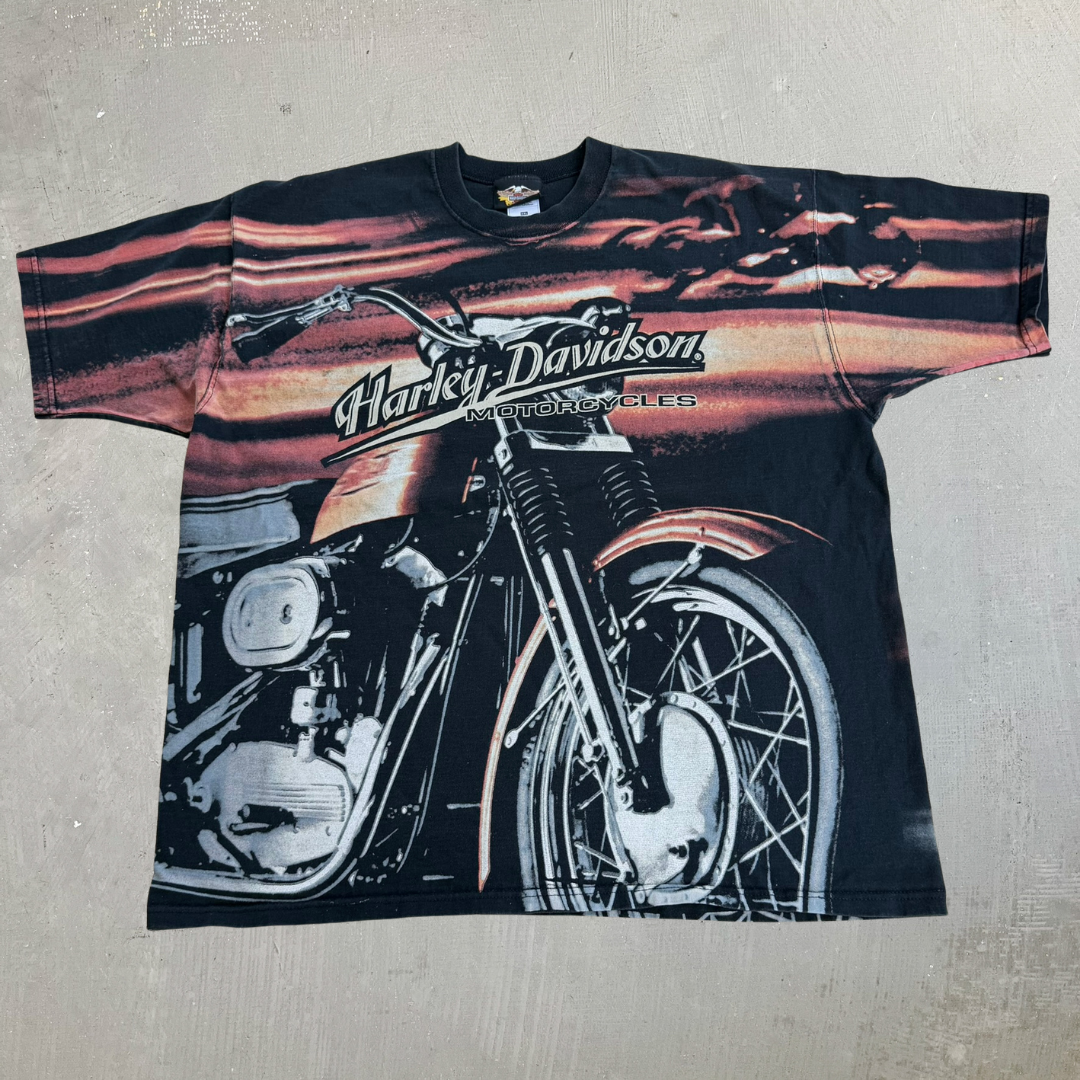 J- Vintage 90s Harley Davidson Motorcycles All Over Print Made In USA Tee - 2XL