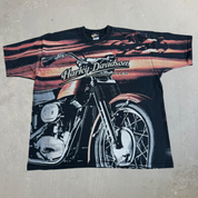 J- Vintage 90s Harley Davidson Motorcycles All Over Print Made In USA Tee - 2XL
