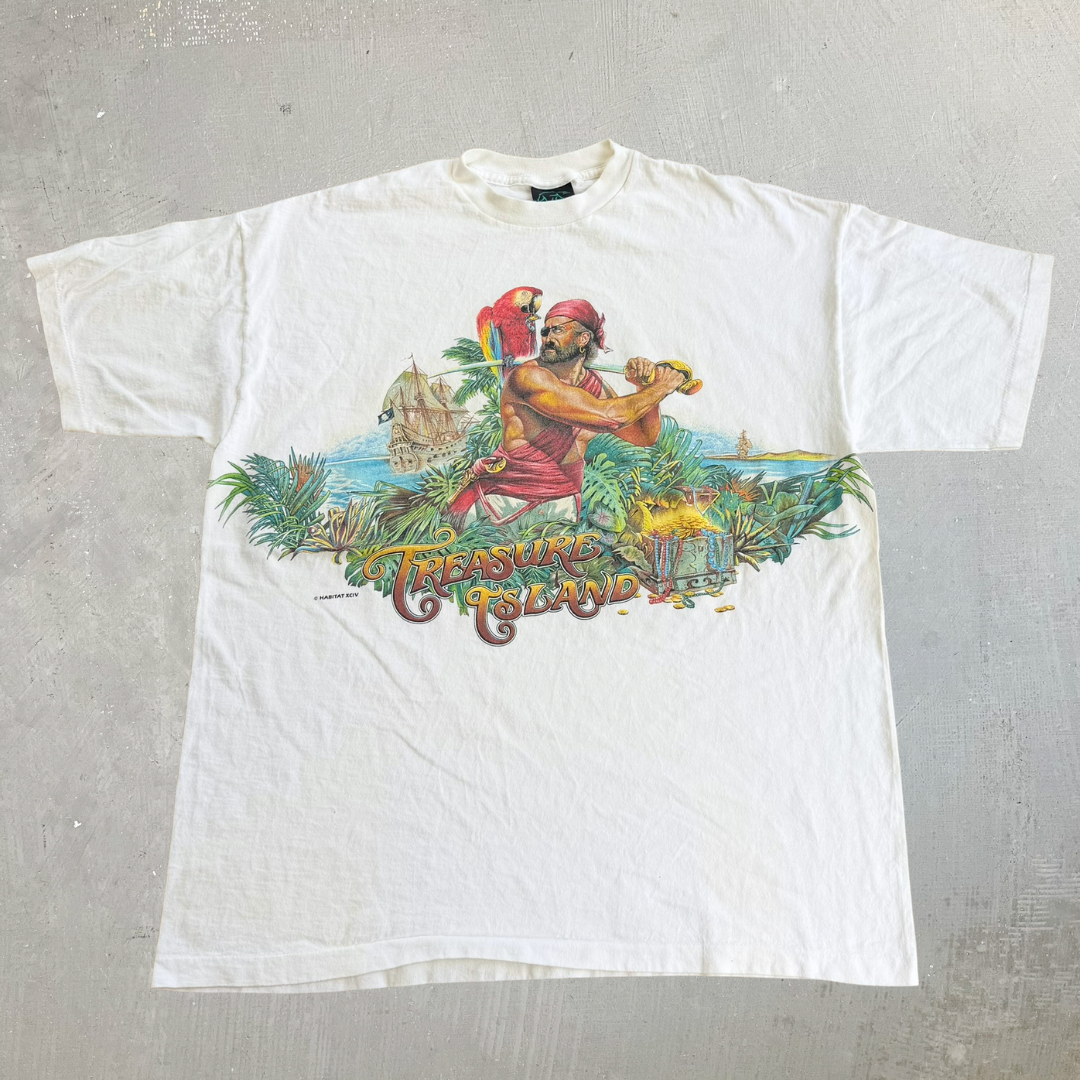 J- Vintage Habitat Pirate Treasure Island Graphic Made In USA Single Stitch Tee - XL