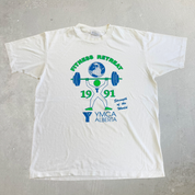 J- Vintage '91 YMCA Alberta Fitness Retreat Graphic & Text Made In USA Single Stitch Tee - L