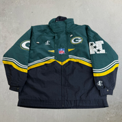 J- Vintage Green Bay Packers NFL Logo Athletic Zip Up Winter Jacket - L