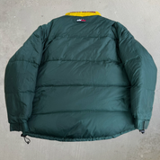 J- Vintage 90s Tommy Hilfiger Navy Plaid & Green Reversible Puffer Winter Jacket - XL