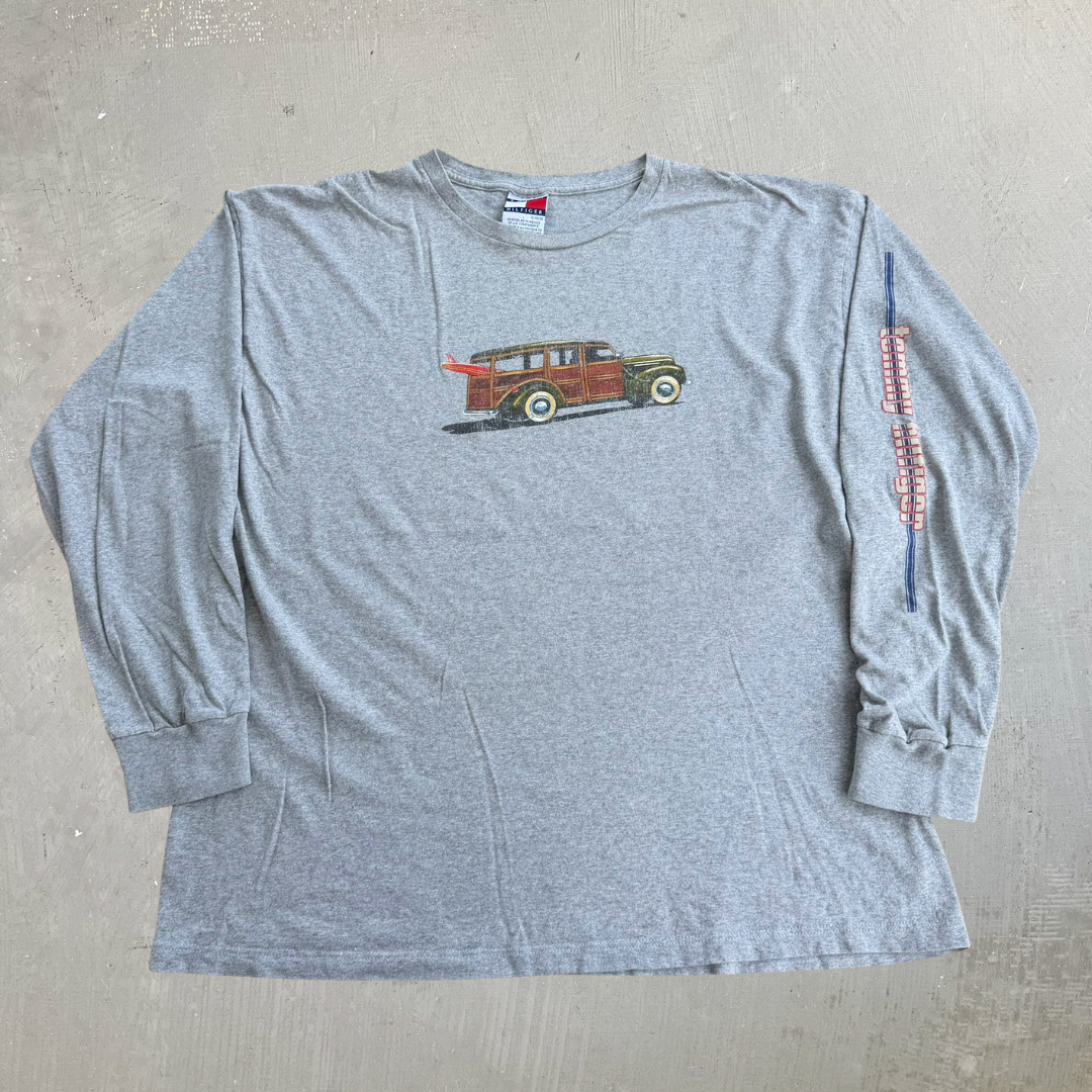 J- Vintage Tommy Hilfiger Car & Surfboard Graphic & Text Long Sleeve Tee - XL