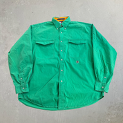 J- Vintage Tommy Hilfiger Embroidered Crest Green Button Down Shirt - L