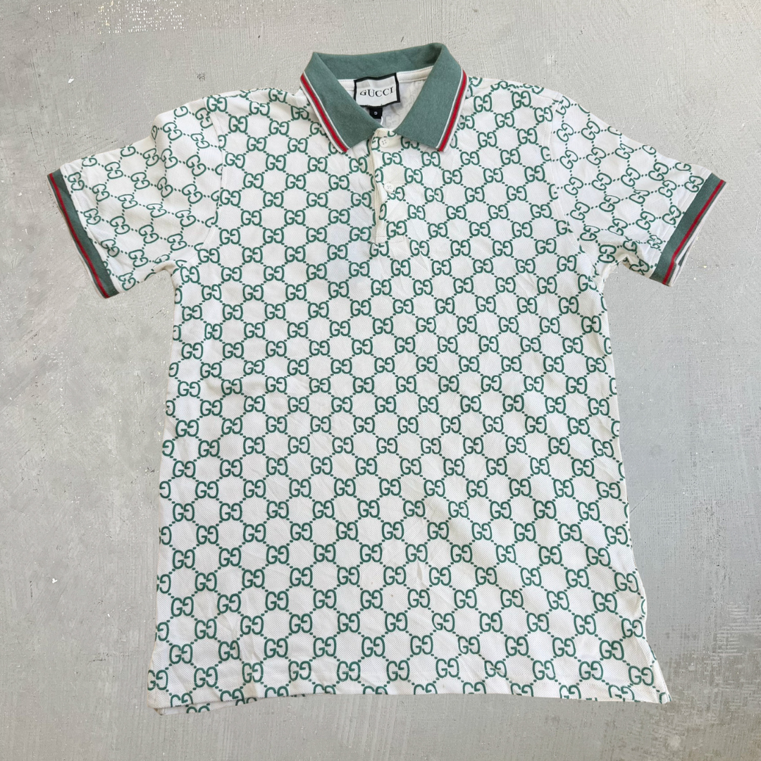 J- Bootleg Gucci GG Monogram Print Short Sleeve Polo - S