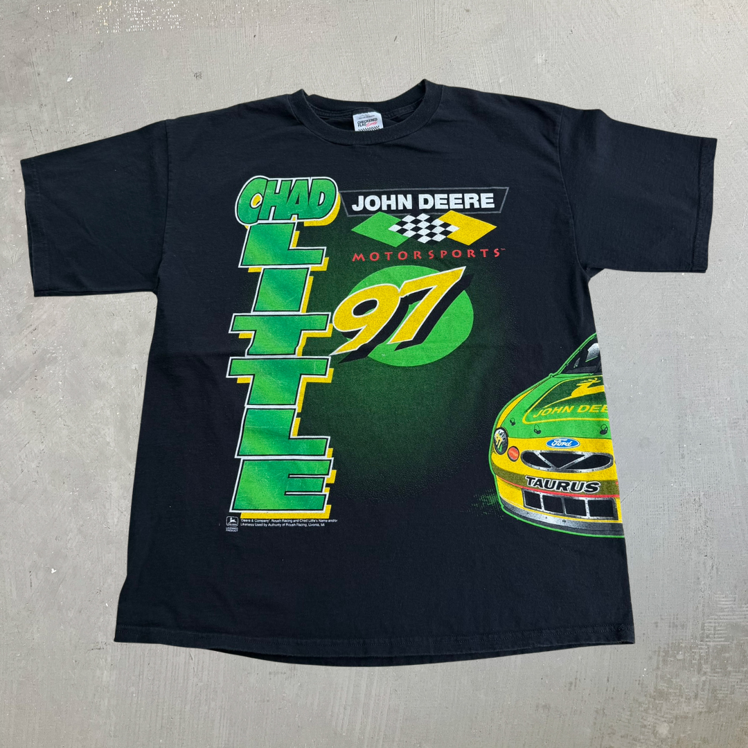 J- Vintage Nascar Chad Little John Deere Motorsports Car Graphic Tee - XL
