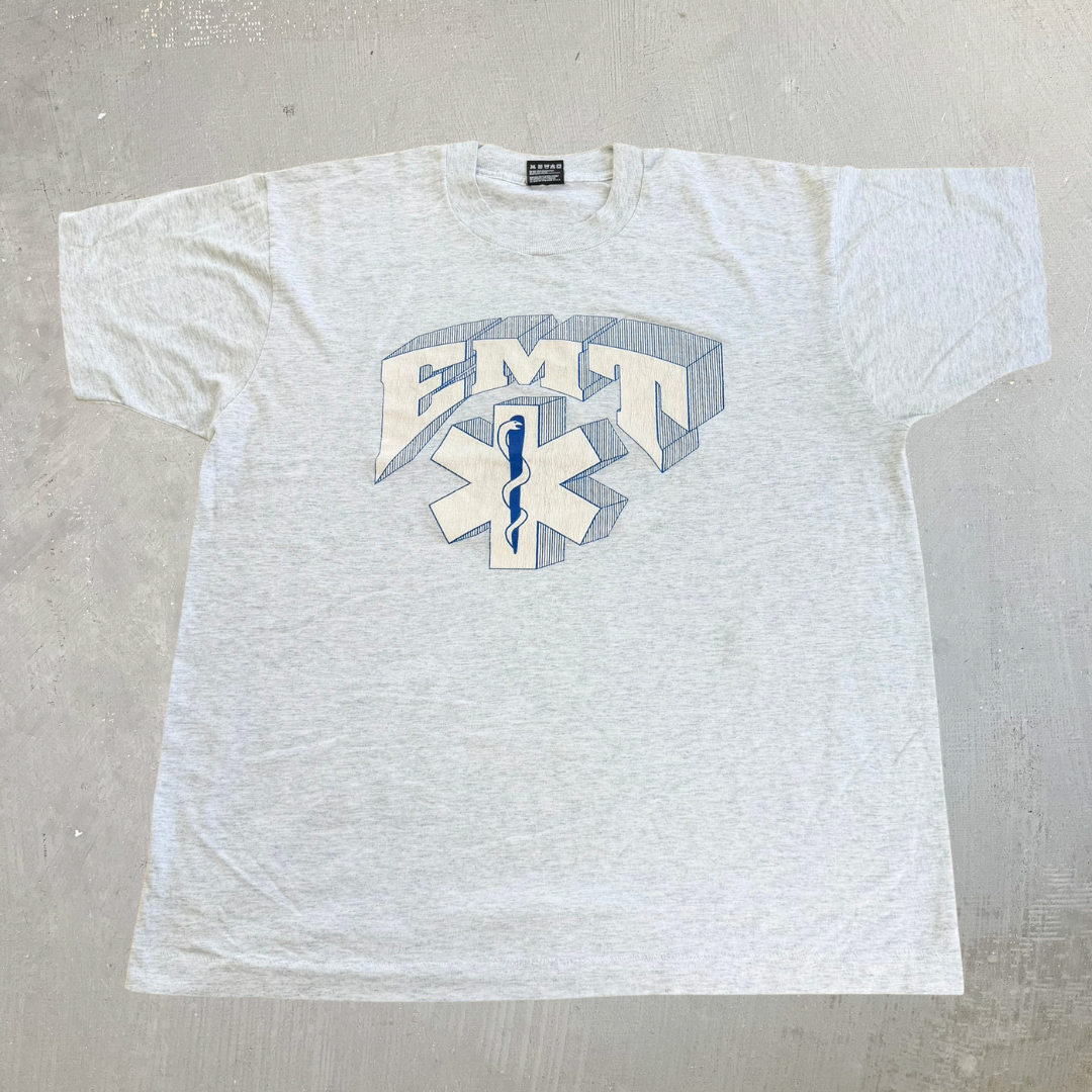 J- Vintage 90s EMT Graphic Made In USA Single Stitch Tee - XL