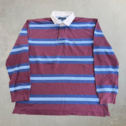 J- Vintage Tommy Hilfiger Embroidered Logo Long Sleeve Rugby Shirt - XL