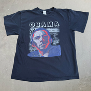 J- Vintage Barack Obama Picture & Newspaper Graphic Tee - L