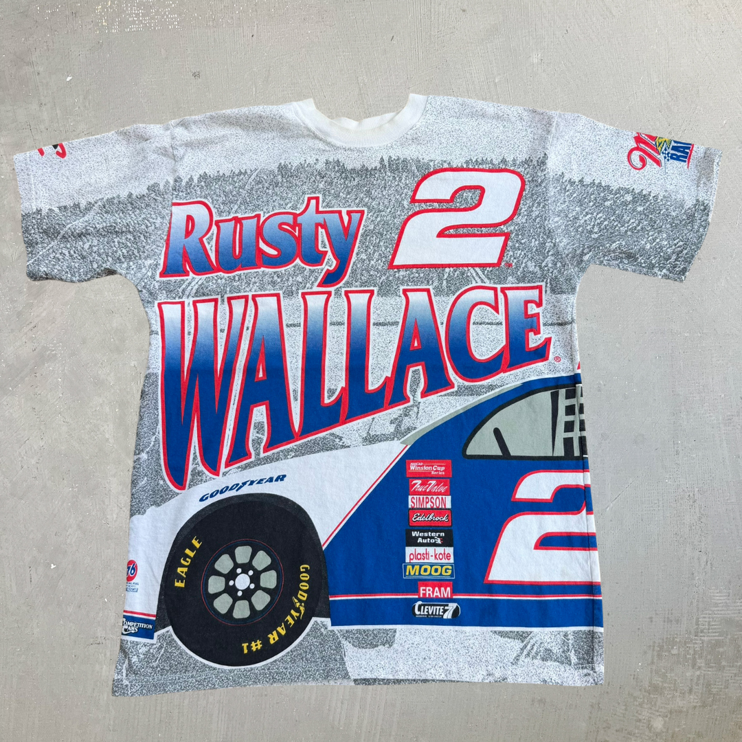 J- Vintage Nascar Rusty Wallace All Over Print Graphic Made In USA Tee - L
