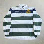 J- Vintage Tommy Hilfiger Embroidered Crest & Text Long Sleeve Rugby Shirt - L