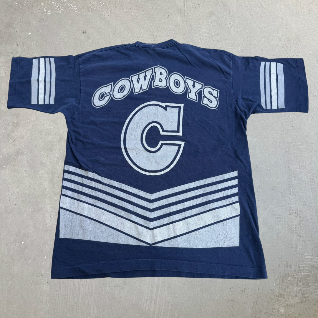 J- Vintage '95 Dallas Cowboys NFL Salem Sportswear Tag Jumbo Print Made In USA Single Stitch Tee - L