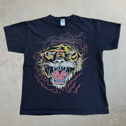 J- Vintage Ed Hardy Tiger & Flames Graphic Tee - Youth XL (fits Adult S/M)