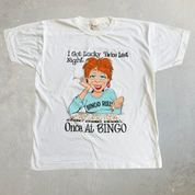 J- Vintage '89 Bingo I got Lucky Twice Last Night Graphic Single Stitch Tee - M