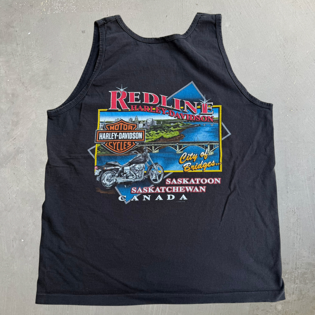 J- Vintage '03 Harley Davidson Saskatoon Saskatchewan Made In USA Single Stitch Tank Top - L