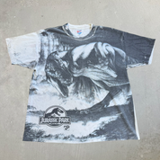J- Vintage '93 Jurassic Park T-Rex All Over Print Made In USA Single Stitch Tee - XL