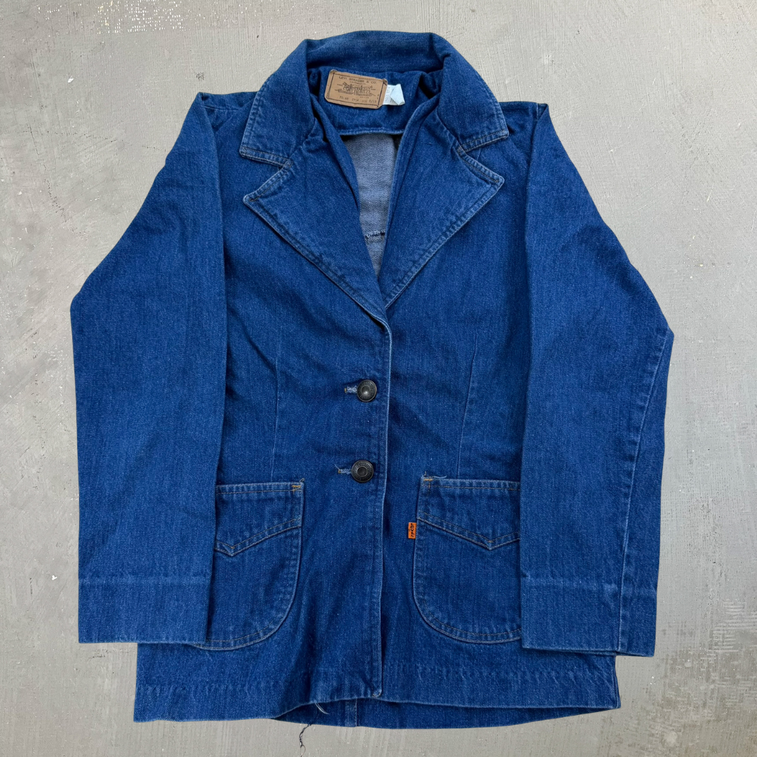 J- Vintage Levi's Strauss Made In USA Orange Bab 76068 0714 Denim Blazer - 9/10 (fits S/M)