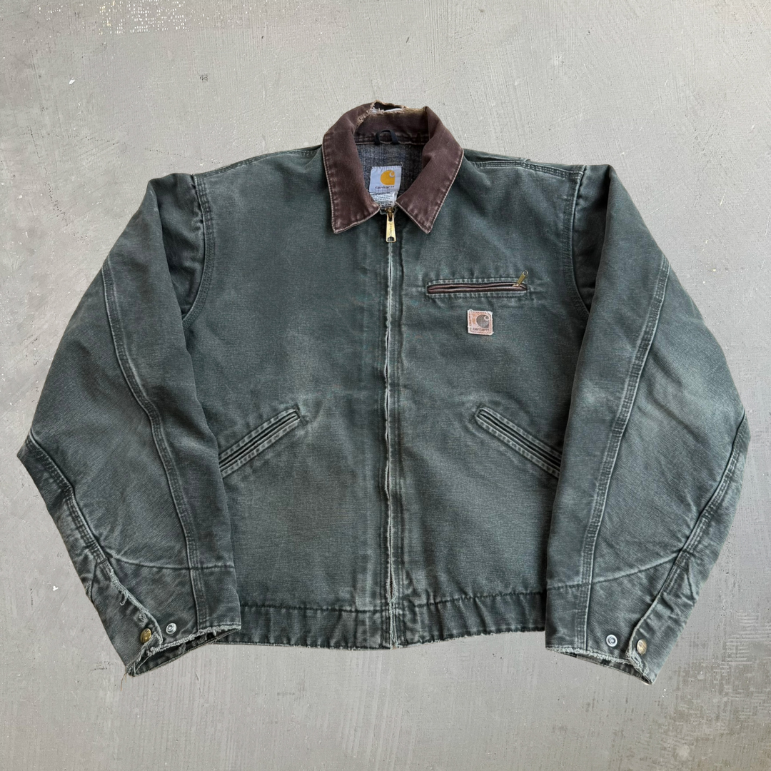 J- Vintage Carhartt Moss Green Blanket Lined Detroit Jacket - L