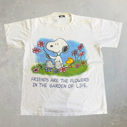 J- Vintage 90s Peanuts Snoopy Friends Are The Flowers Text & Graphic Made In USA Single Stitch Tee - L