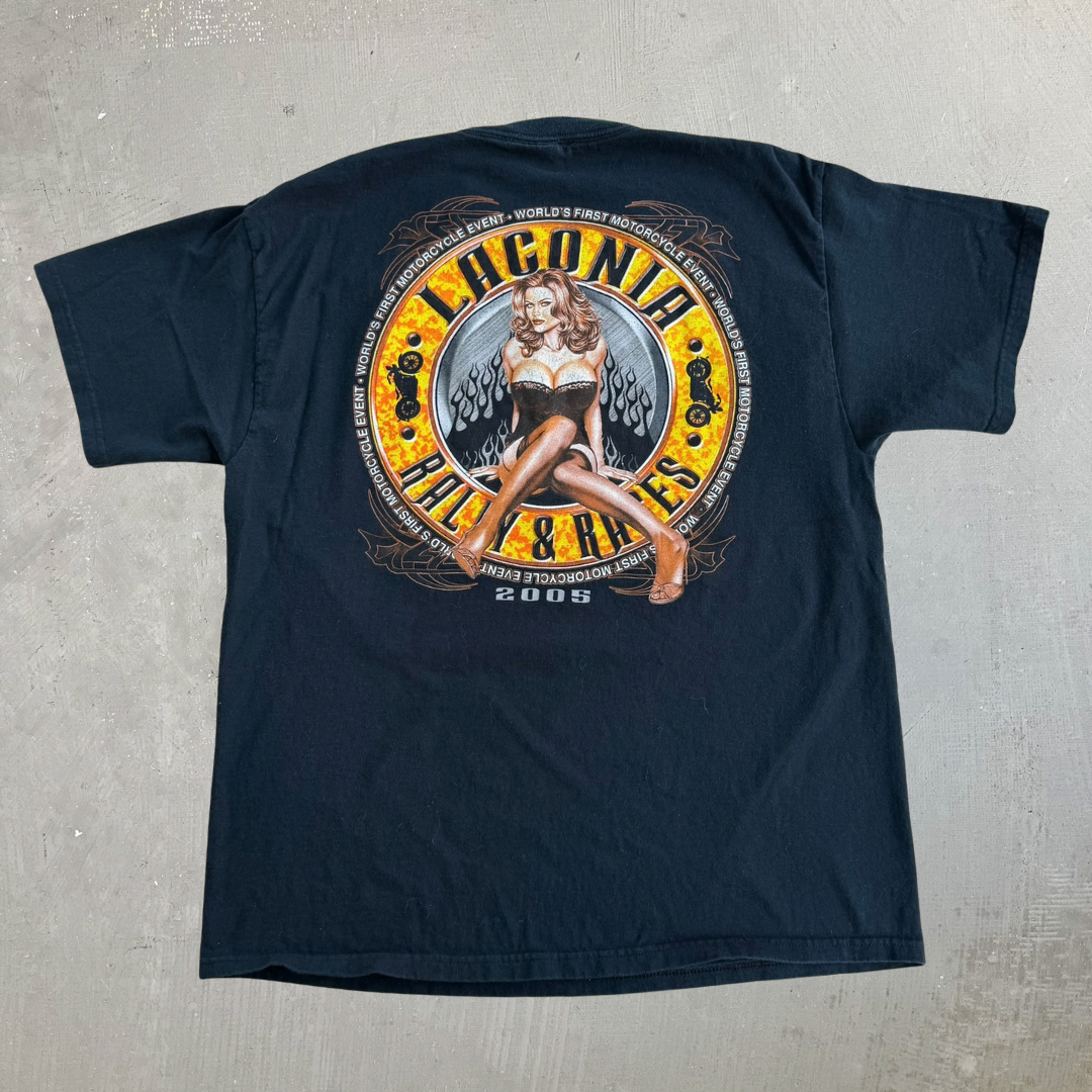 Vintage '05 Laconia Bike Week Rally & Races Graphic Made In USA Tee - L