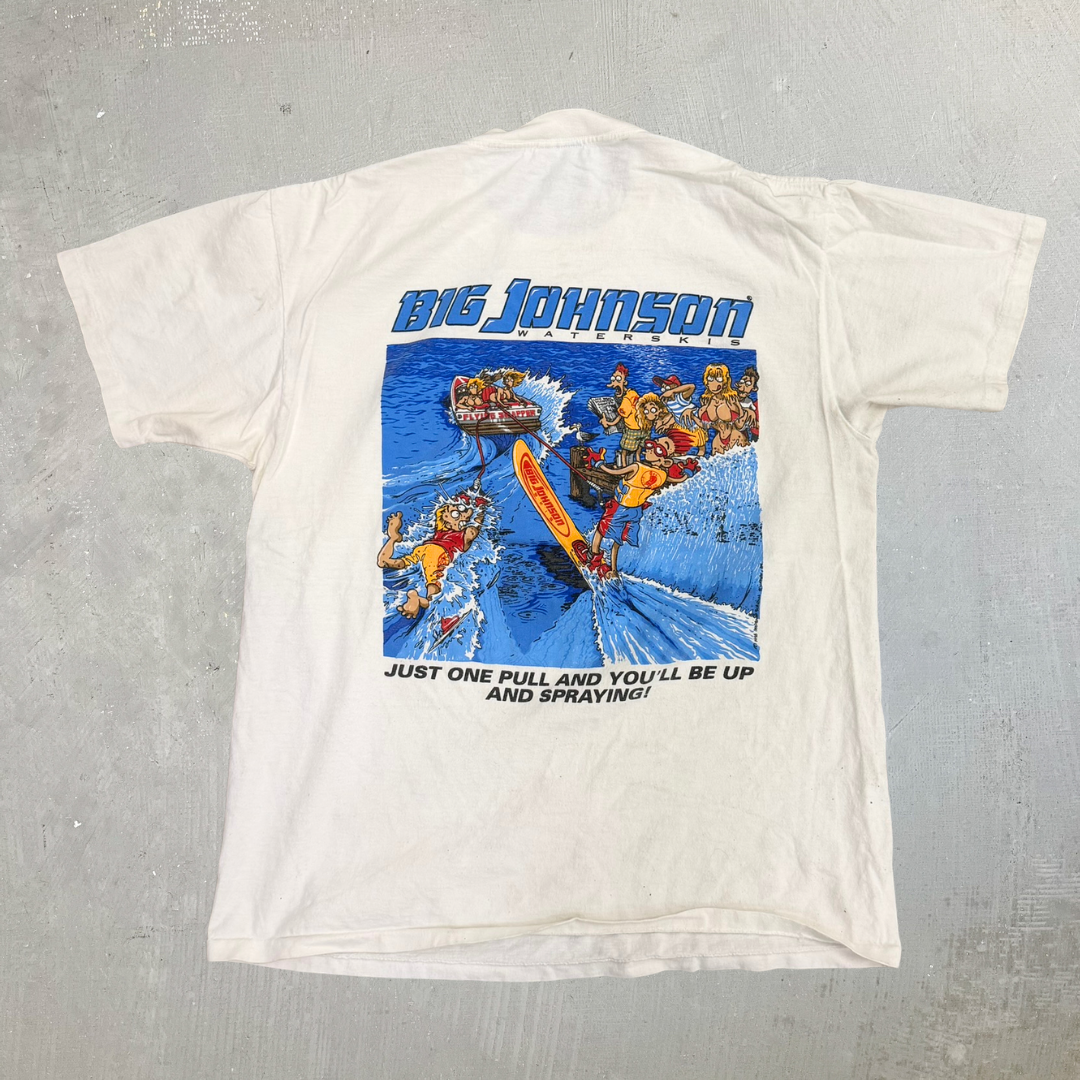 J- Vintage Big Johnson Water Skis Graphic Single Stitch Tee - L