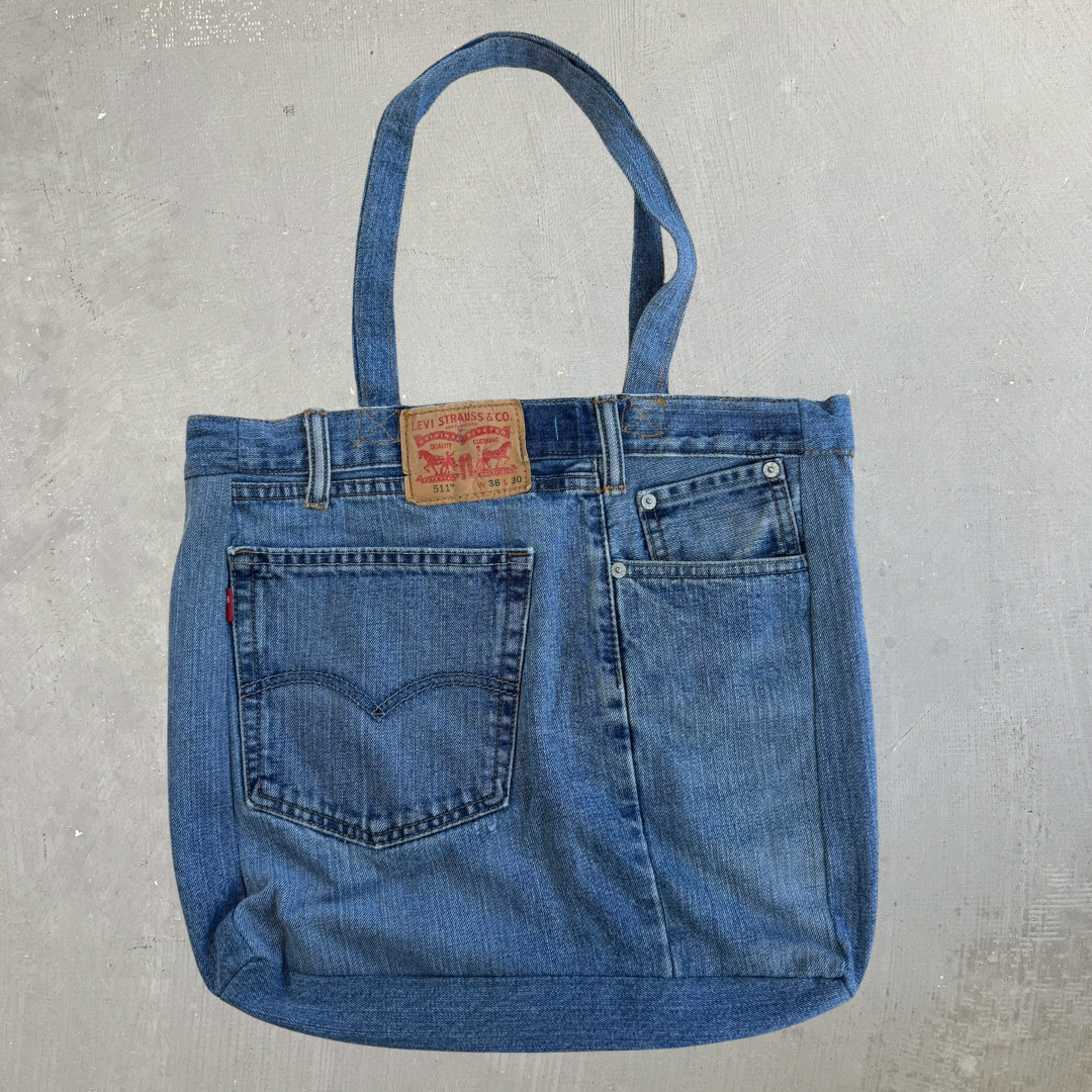 F- HOM Levi's 511 Medium Blue Denim Wash Reworked Denim/Jeans Tote Bag
