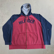 J- Vintage Tommy Hilfiger Denim Embroidered Text Zip Up Hoodie - XL